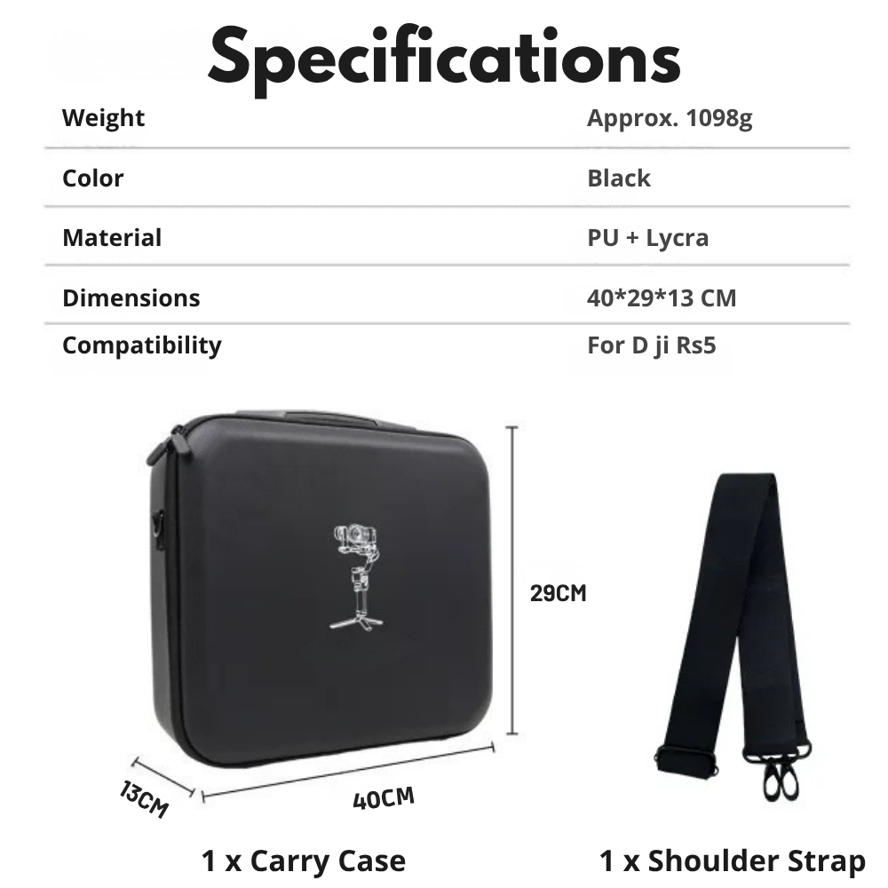 Protective travel case compatible with DJI RS 5 gimbal stabilizer