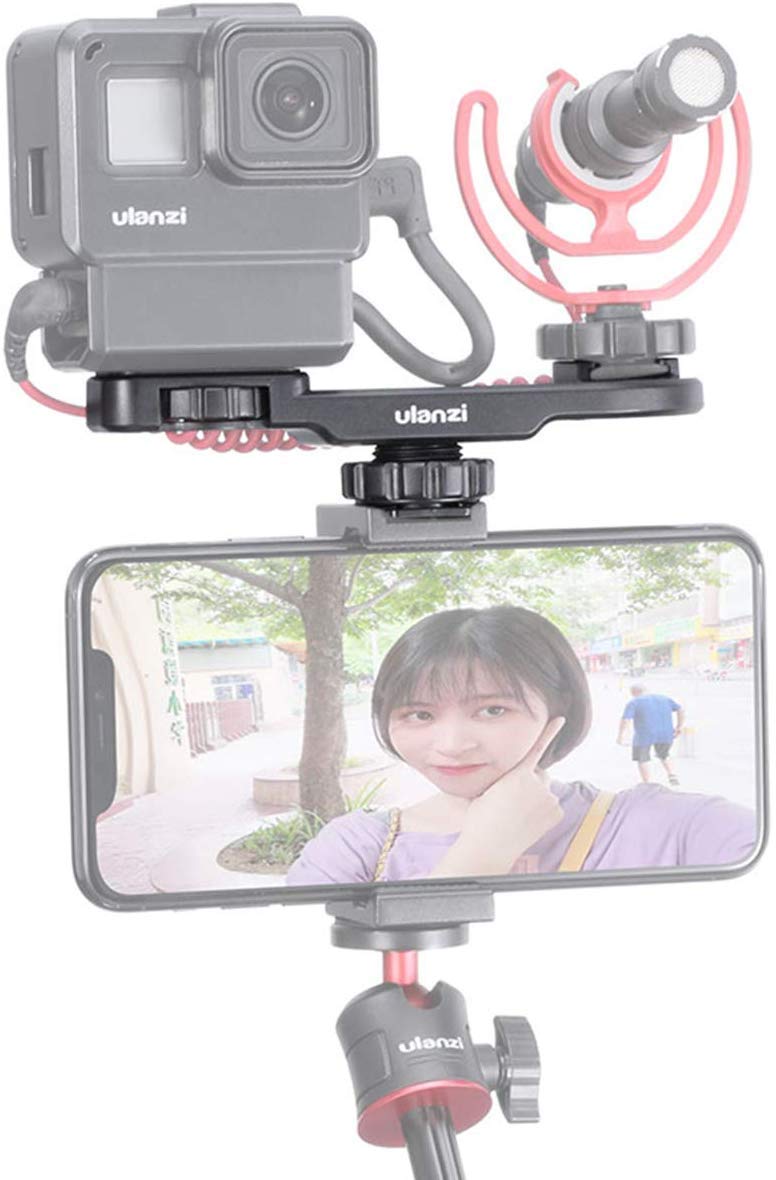 Camera accessory bracket for microphone and LED light setup