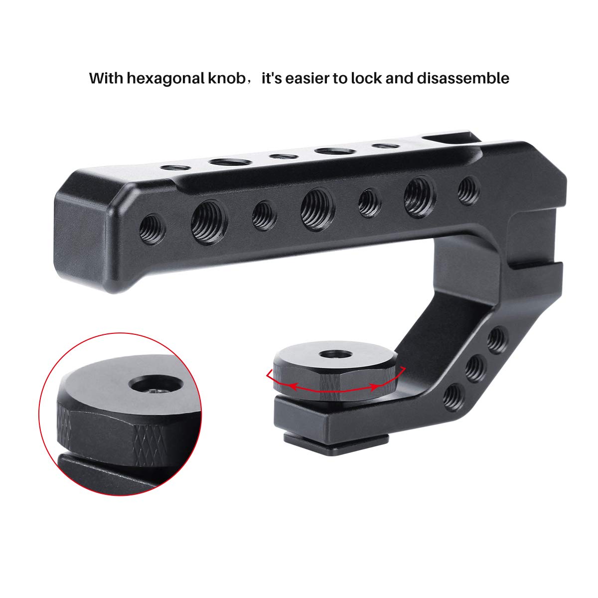 DSLR camera stabilizing handle with cold shoe accessory mounts