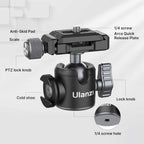 Camera tripod head with cold shoe mount for accessories