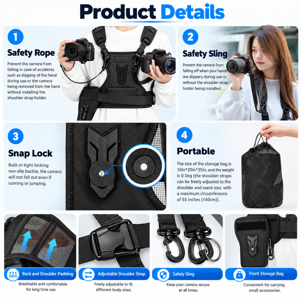 Adjustable Chest Camera Harness with Waist Belt