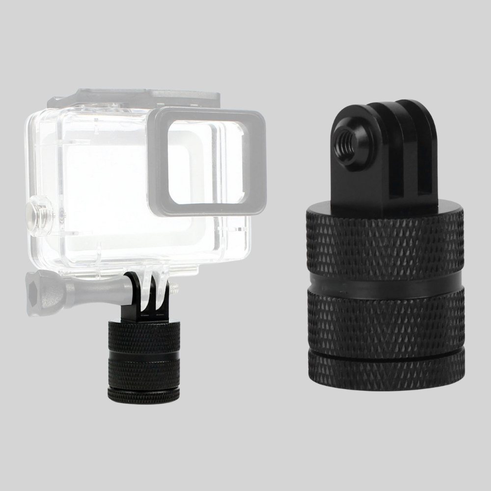 Action camera tripod adapter with 1/4 inch thread