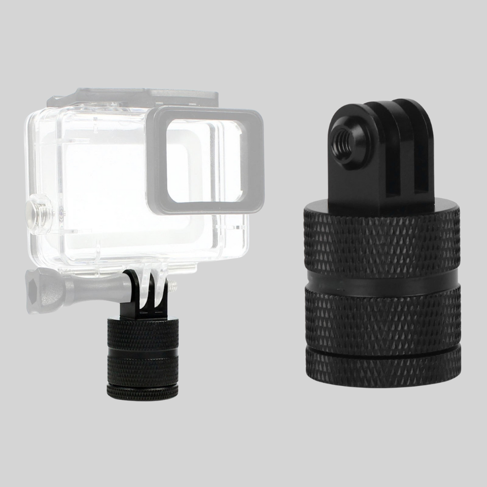 Action camera tripod adapter with 1/4 inch thread