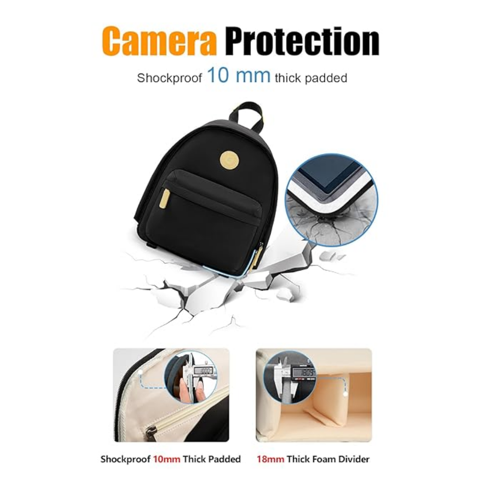 Tripod strap and elastic side pocket on photography backpack
