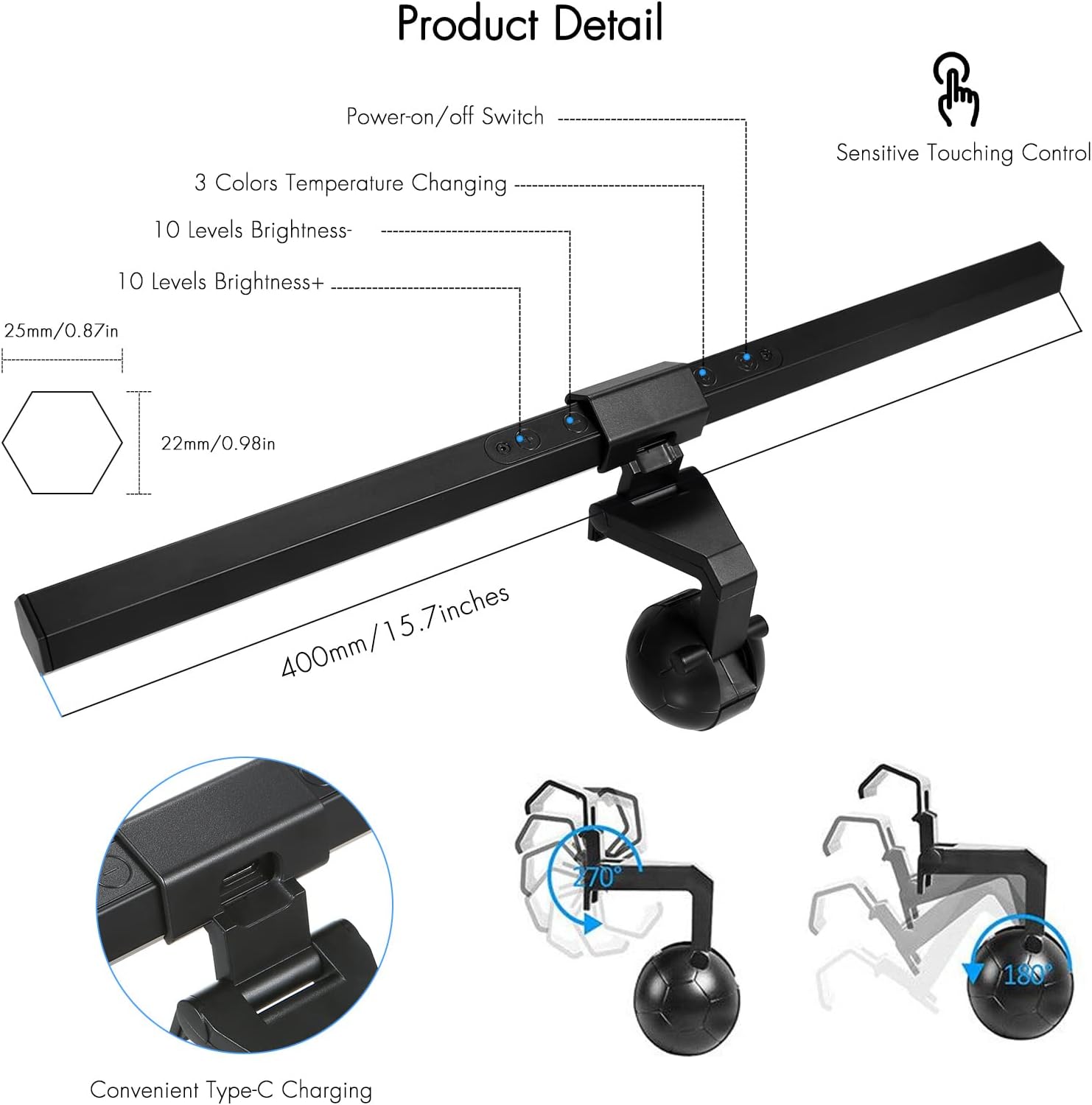 Monitor Light Bar, USB Powered LED Monitor Lamp, Computer Desk Light, e-Reading Monitor Light, PC Gaming Accessories, Dimmable Screen Lamp, Monitor Light For Gaming desk Accessories, kreo light, usb desk lamp keyboard monitor light.