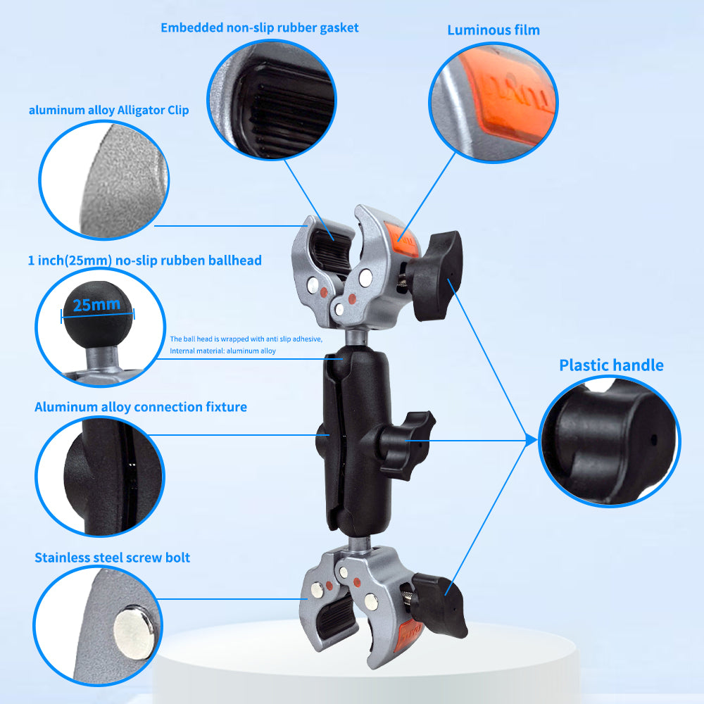 action camera mount, bike camera mount, handlebar camera mount, aluminium clamp mount, motorcycle camera mount, go pro handlebar mount, double clamp mount, double clamp bike mount, double clamp full aluminium mount