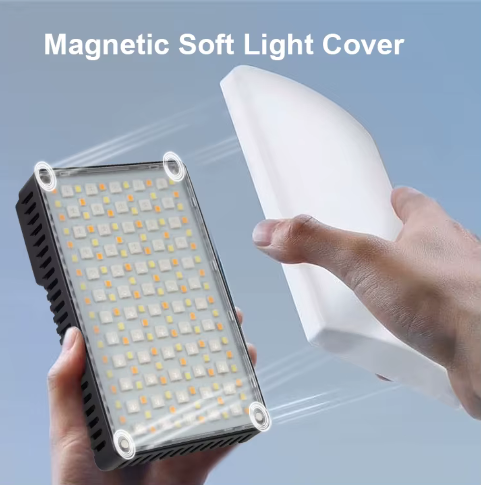 Compact dimmable RGB fill lamp for professional photo shoots