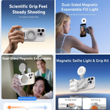 Portable selfie light and magnetic grip set for mobile creators