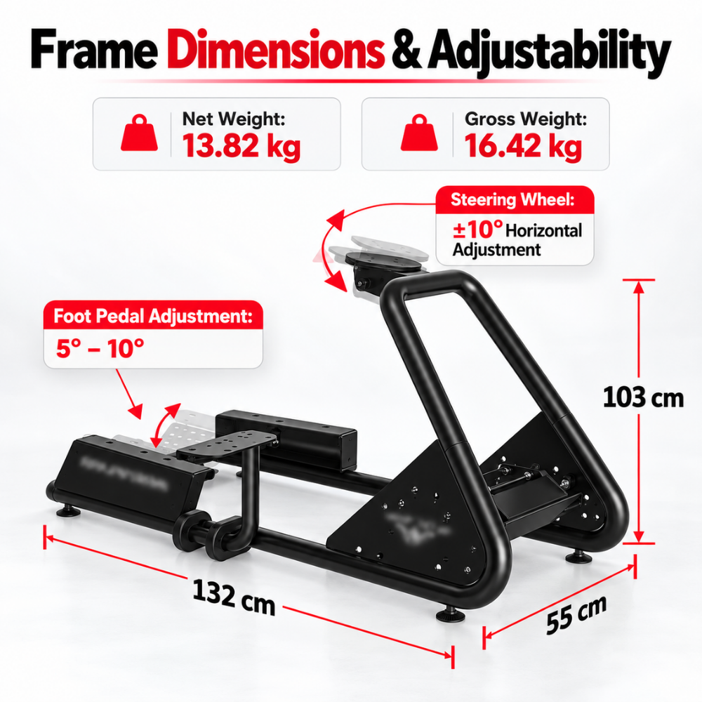 Racing Simulator Cockpit Frame with 0 to 20 cm Seat Adjustment