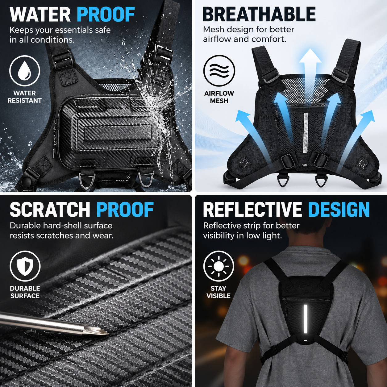 Breathable tactical vest bag for cycling hiking and travel use