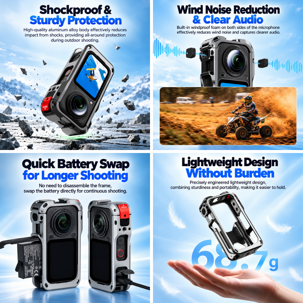 Insta360 X6 Camera Cage with Battery Replacement Access