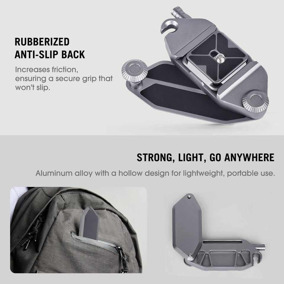 Camera mounting clip for hands-free shooting and travel use