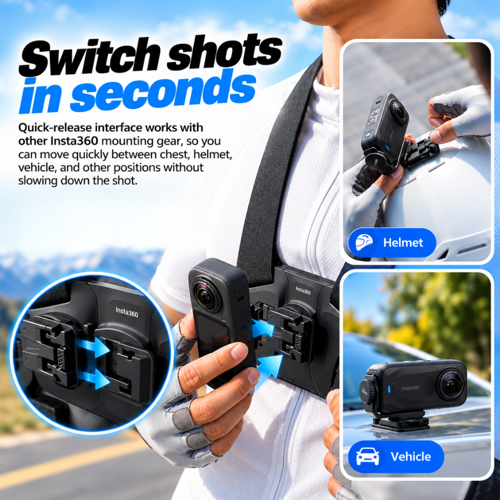 Insta360 X6 POV Chest Mount with Adjustable Shooting Angles