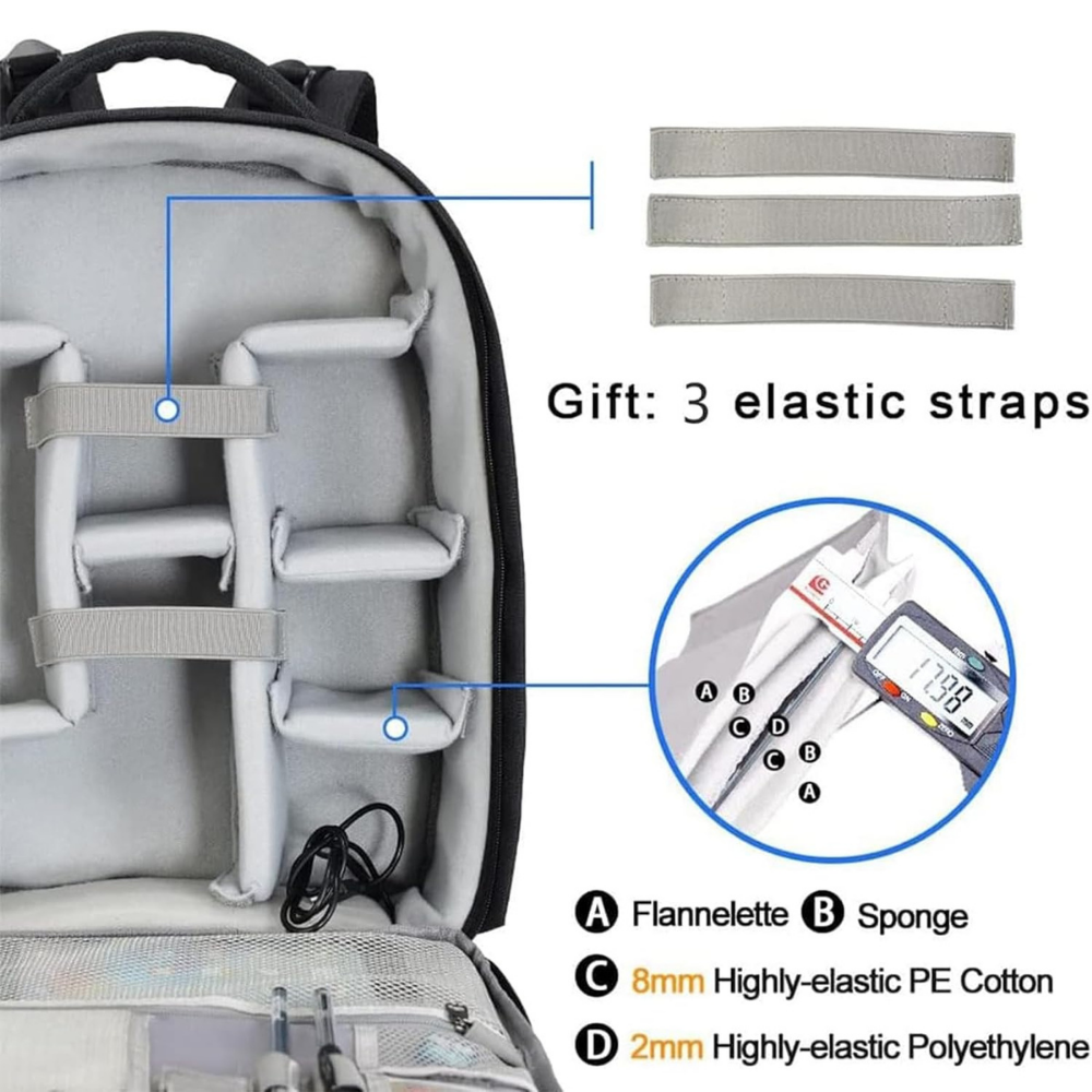 ergonomic camera backpack with memory foam shoulder straps