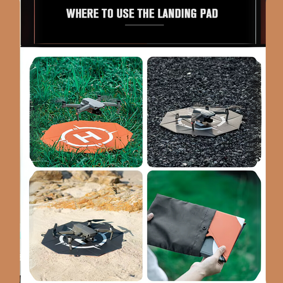 Compact foldable drone landing pad with safe landing zone
