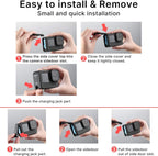 Action camera battery door with microphone adapter support