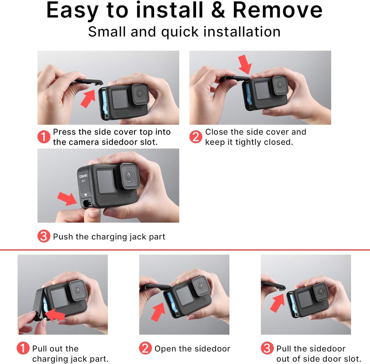Action camera battery door with microphone adapter support