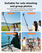 Telescopic selfie stick with detachable Bluetooth remote control