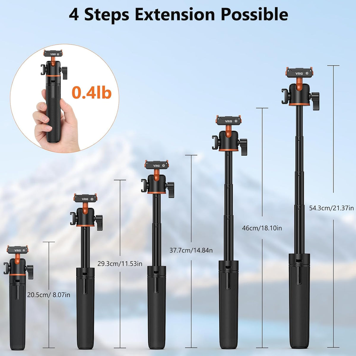 Action camera tripod with 360 degree ball head