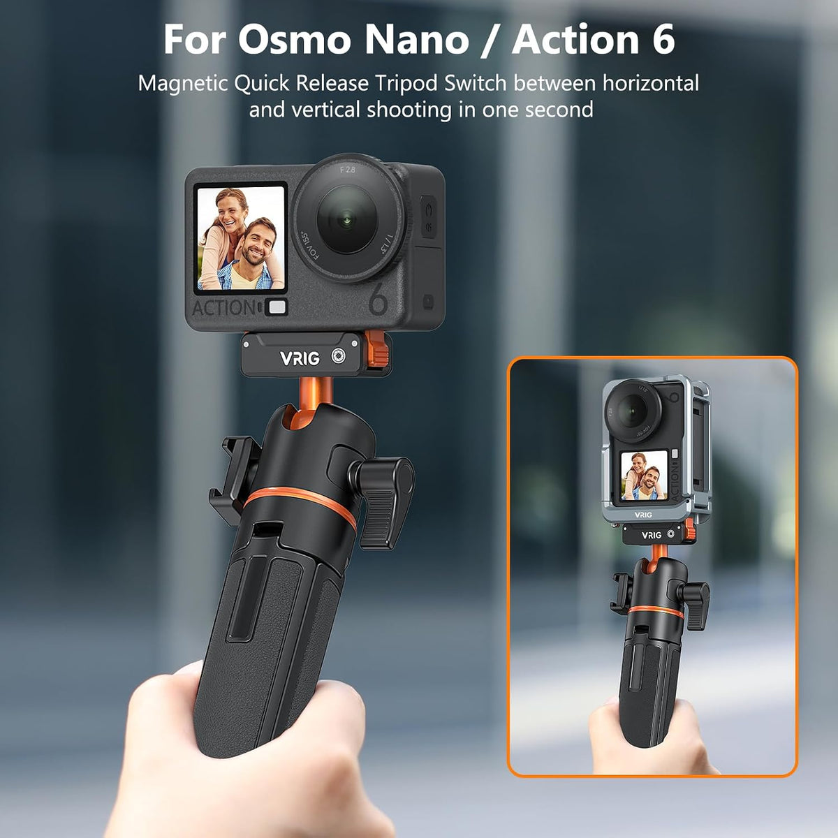 Compact action camera tripod with four stage telescopic rod