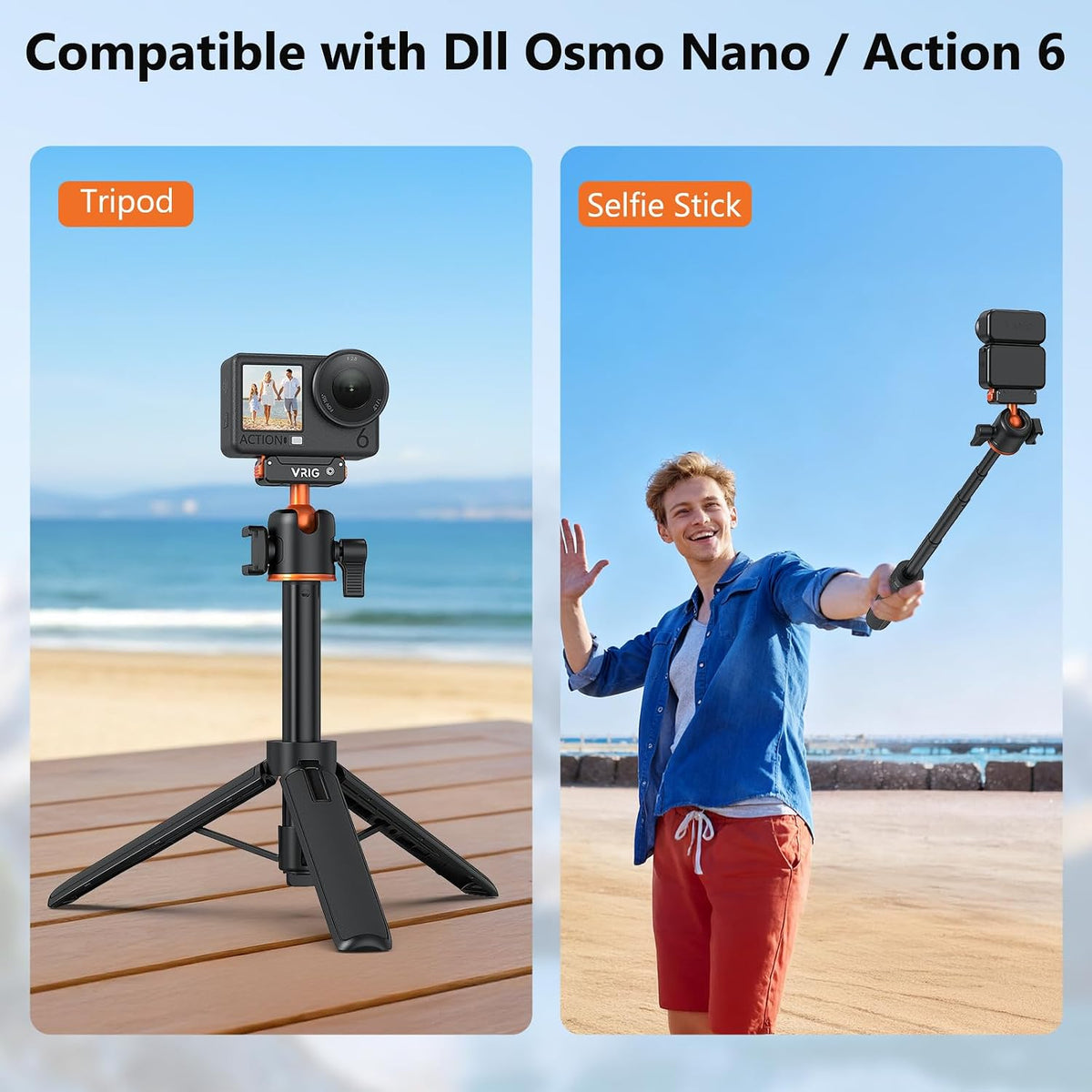 DJI Osmo Action 6 selfie stick with built in tripod stand