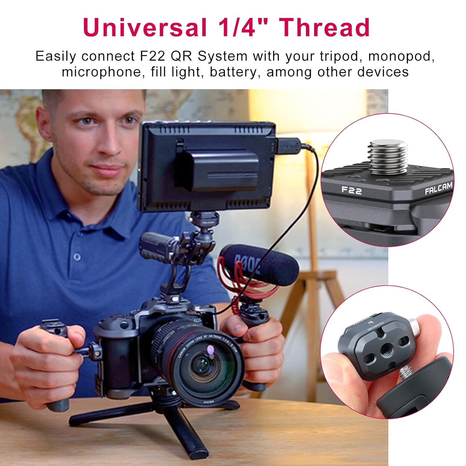 Camera quick release adapter compatible with stabilizers and tripods