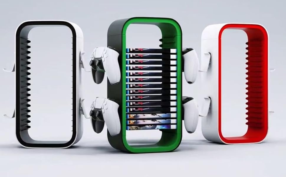 Gaming Desk Organizer Stand For PS5/Xbox Series/Switch – Holds 18 Game Discs with 4 Controller