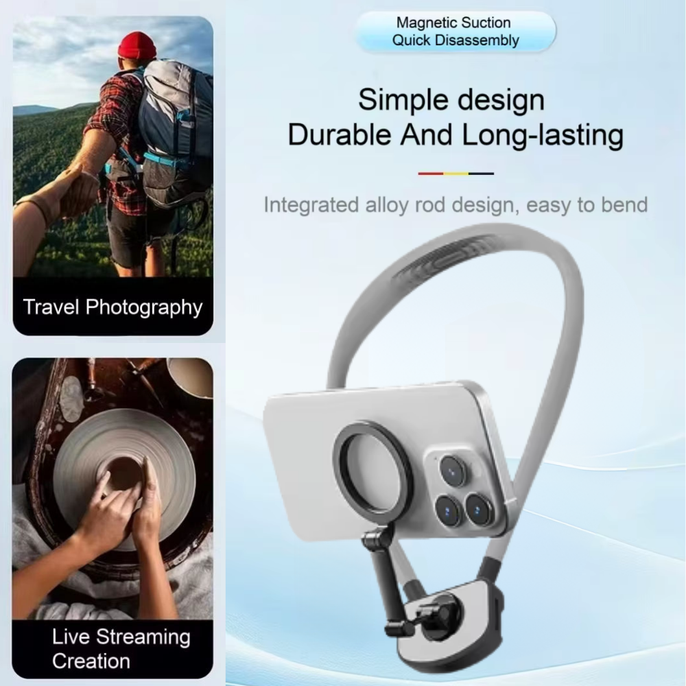 Lightweight magnetic neck mount for hands-free action shooting