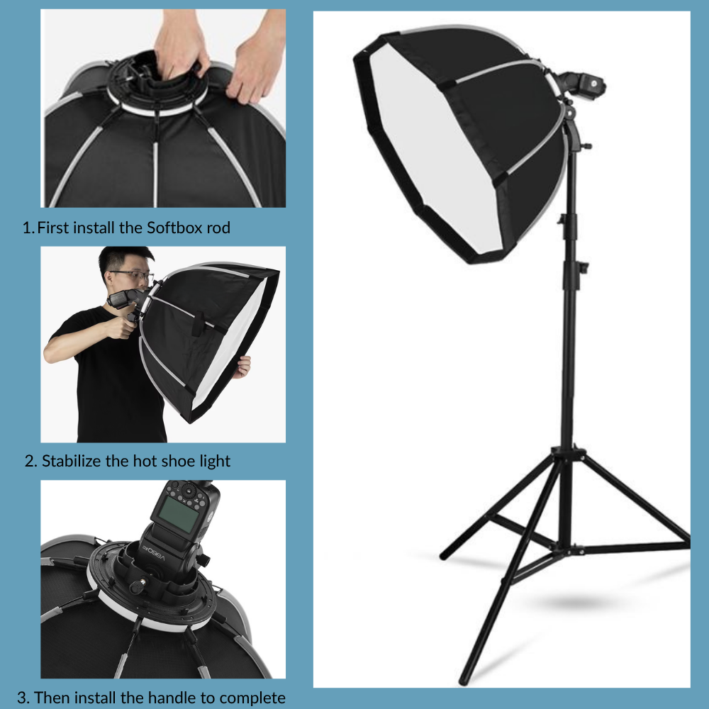 Speedlite softbox with silver interior for balanced light output