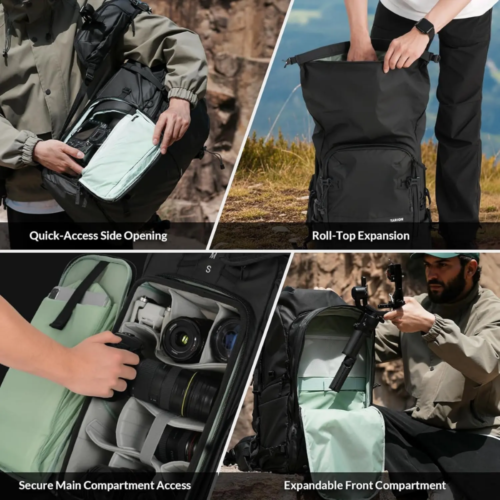 Waterproof camera backpack with rain cover and anti-theft zippers