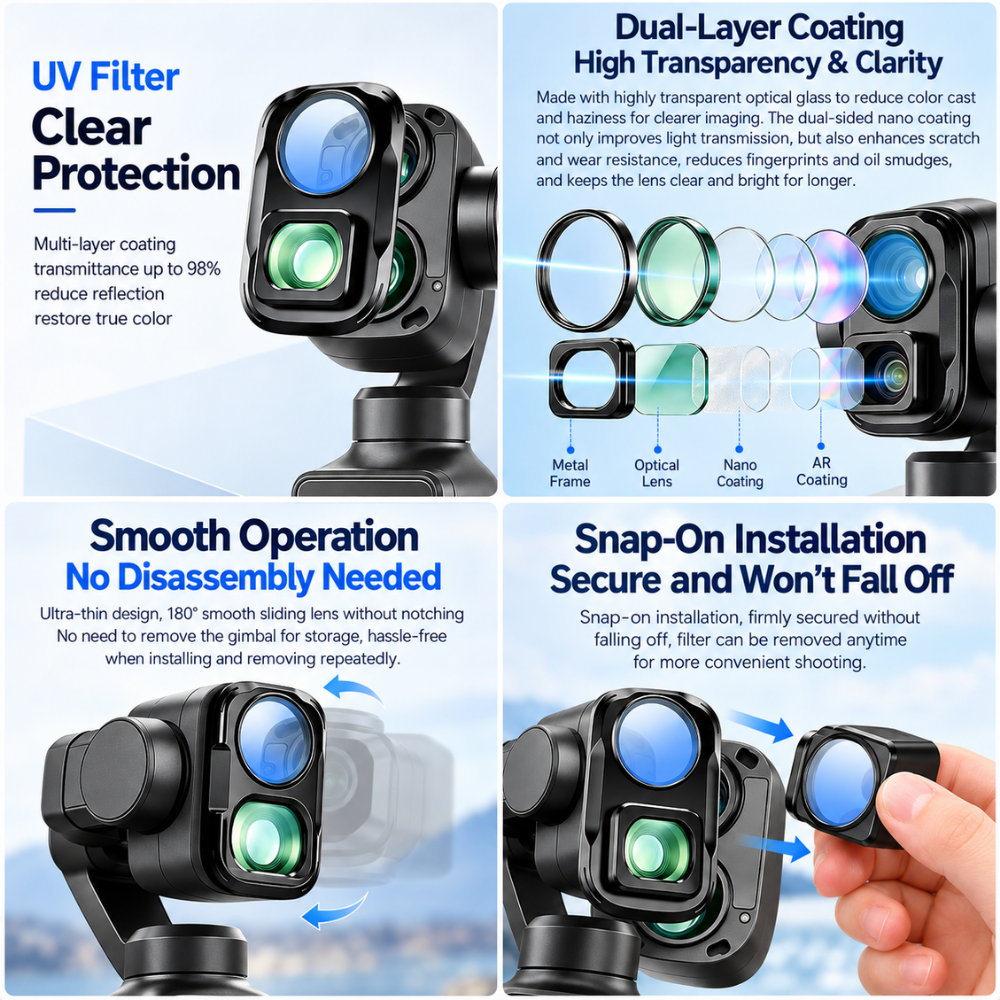 DJI Osmo Pocket 4 Pro lens filter with aluminium alloy frame