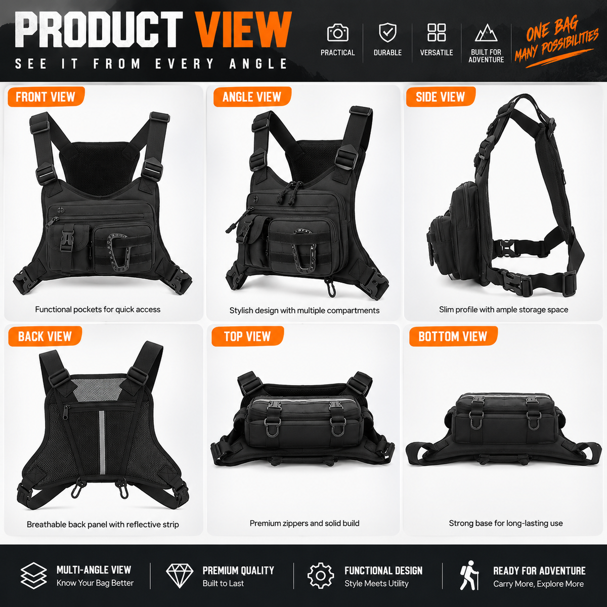Tactical Chest Bag | Multi Pocket Adjustable Vest Rig