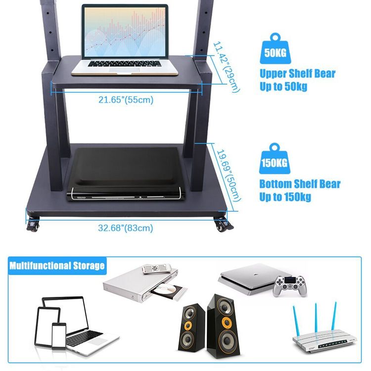 TV stand with wheels and 90kg load capacity for stability