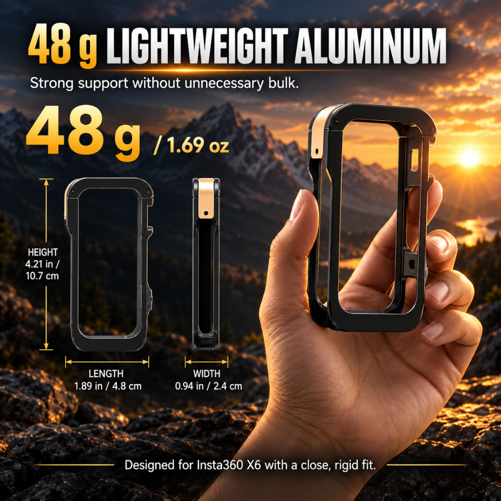 Aluminum Camera Cage for Insta360 X6 travel and vlogging setup