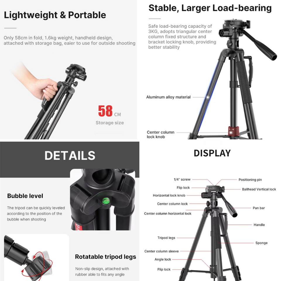 Yantralay DSLR and mobile tripod with non-slip rubber feet