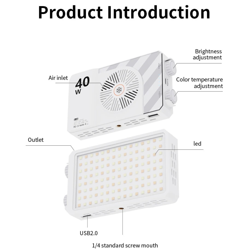 Dimmable LED camera video light for studio, travel and content creators