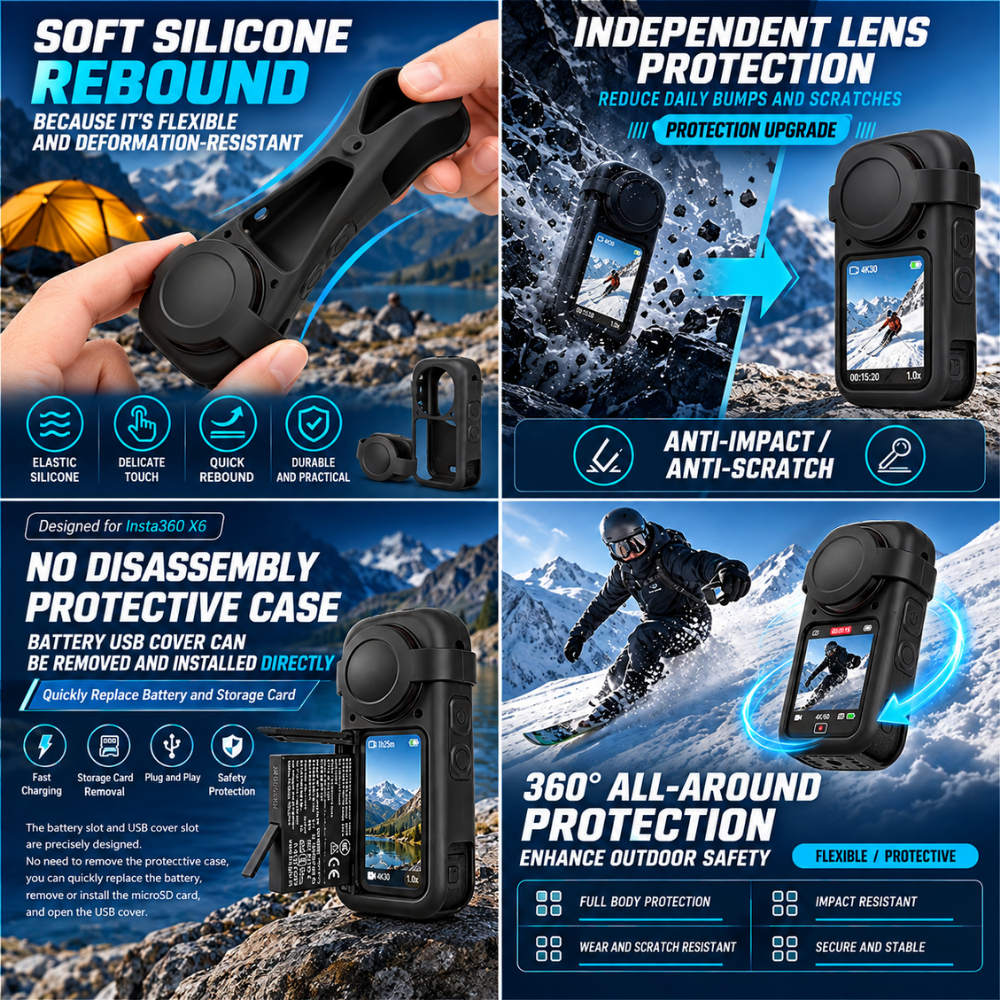Silicone Protective Case for Insta360 X6 flexible protective cover