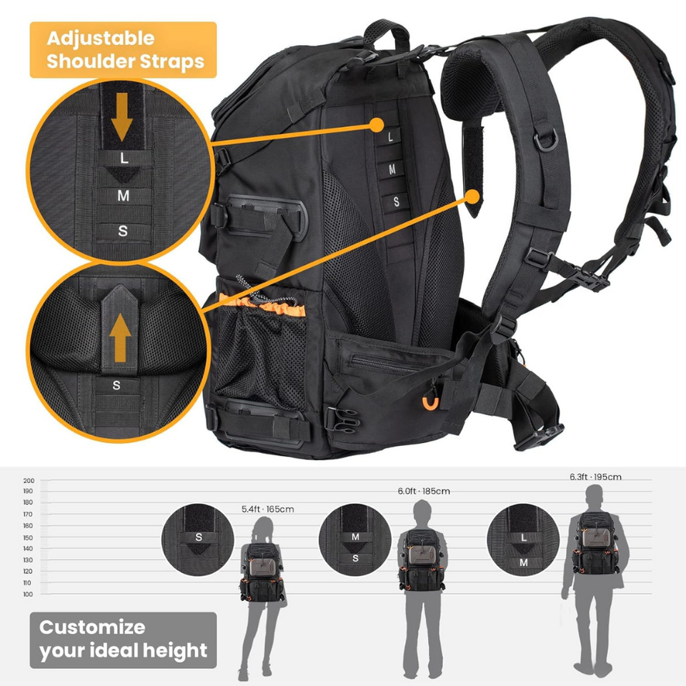 travel and hiking camera backpack with multiple storage pouches