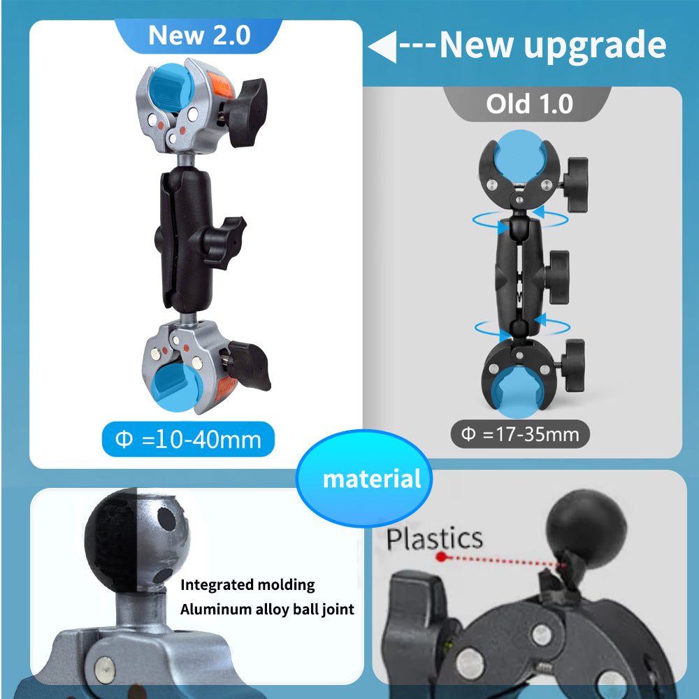 action camera mount, bike camera mount, handlebar camera mount, aluminium clamp mount, motorcycle camera mount, go pro handlebar mount, double clamp mount, double clamp bike mount, double clamp full aluminium mount