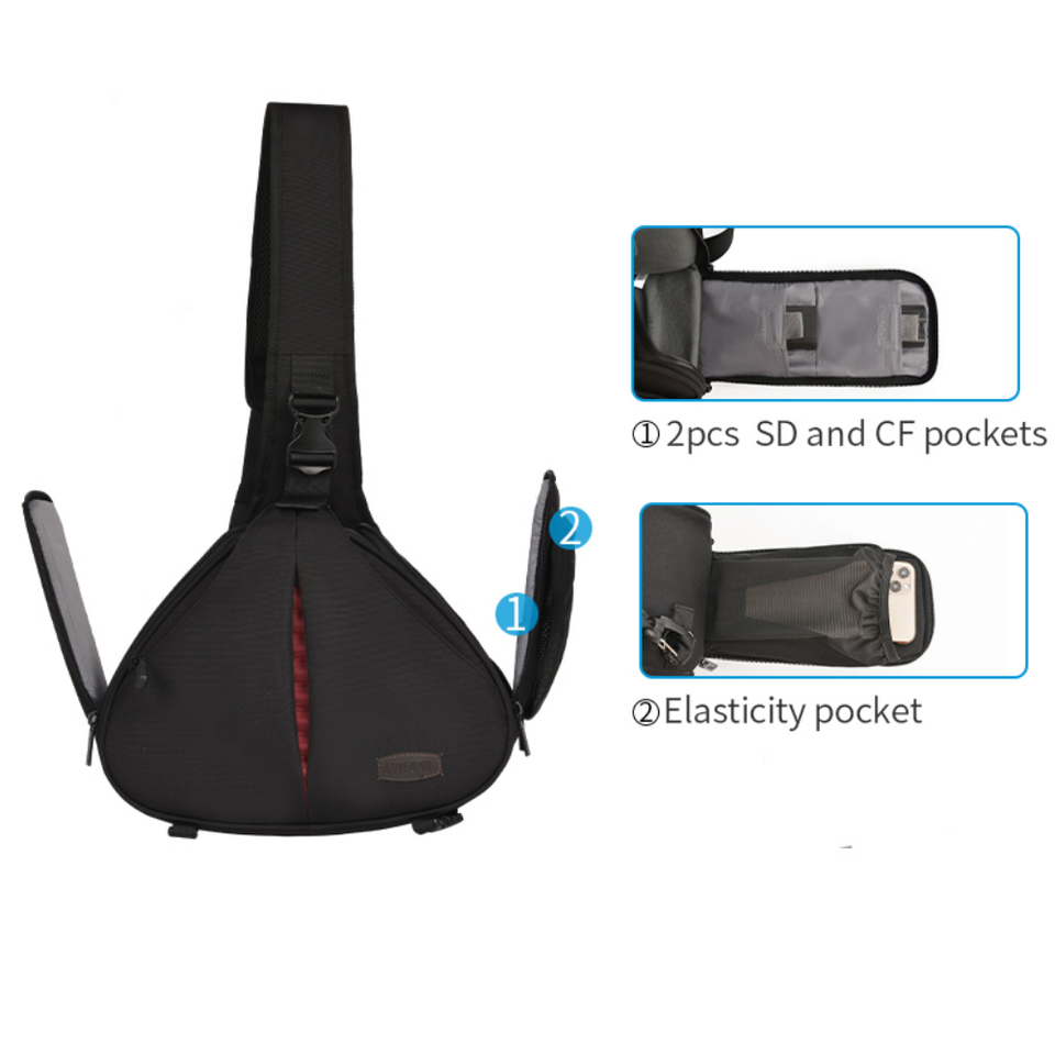 CADeN camera bag showing detachable padded dividers and storage pockets