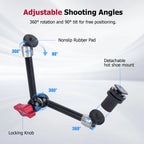 Aluminum alloy magic arm for lights, monitors, and camera rigs