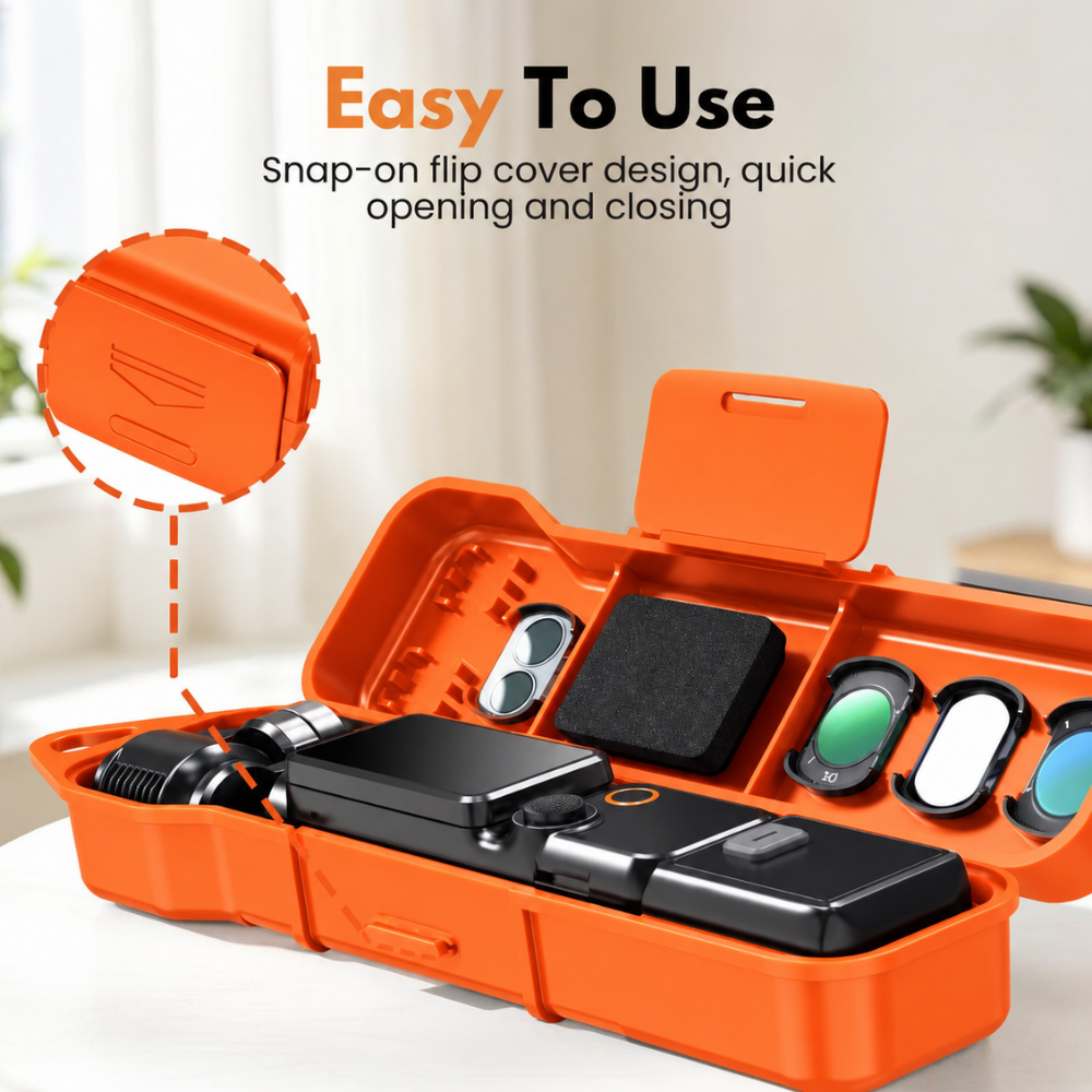 Lightweight camera storage case with snap-on cover