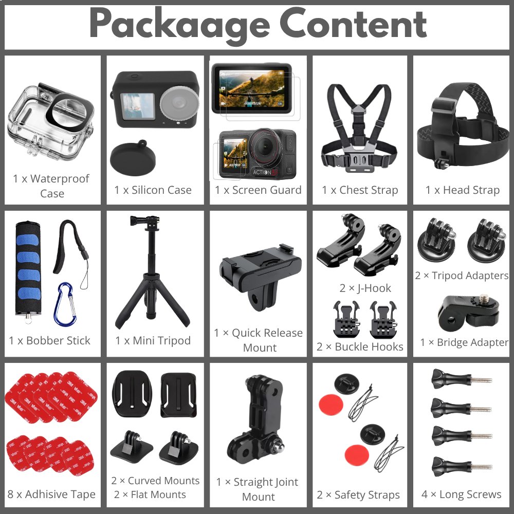 Camera accessory kit with tripod and adhesive mounts