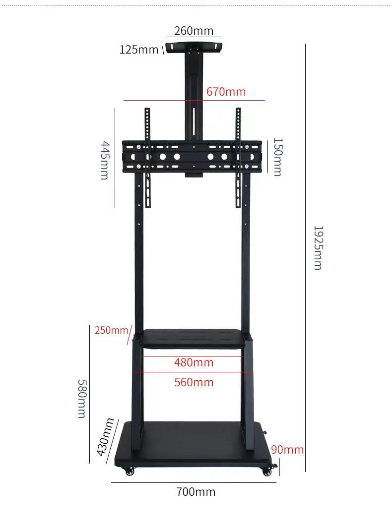 Adjustable TV floor cart for home, office, and conference rooms