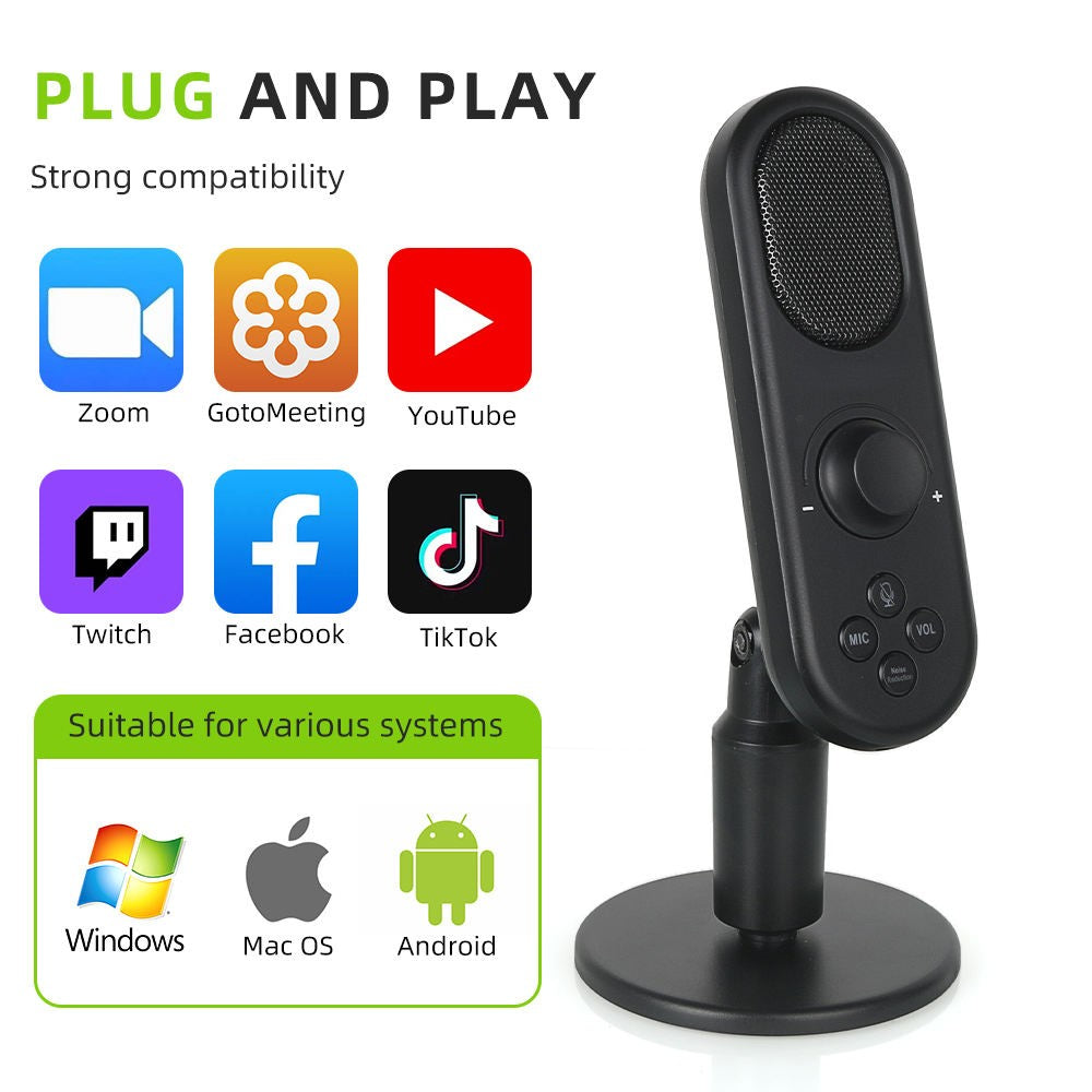 360° sound pickup USB mic with adjustable stand and Type-C