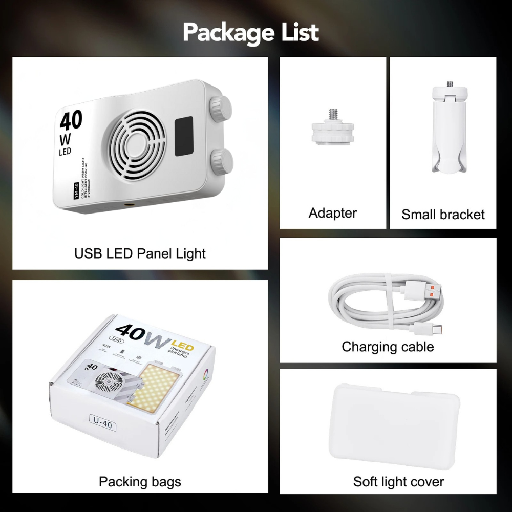 40W Pocket LED Fill Light – Portable Dimmable Video Camera Lamp