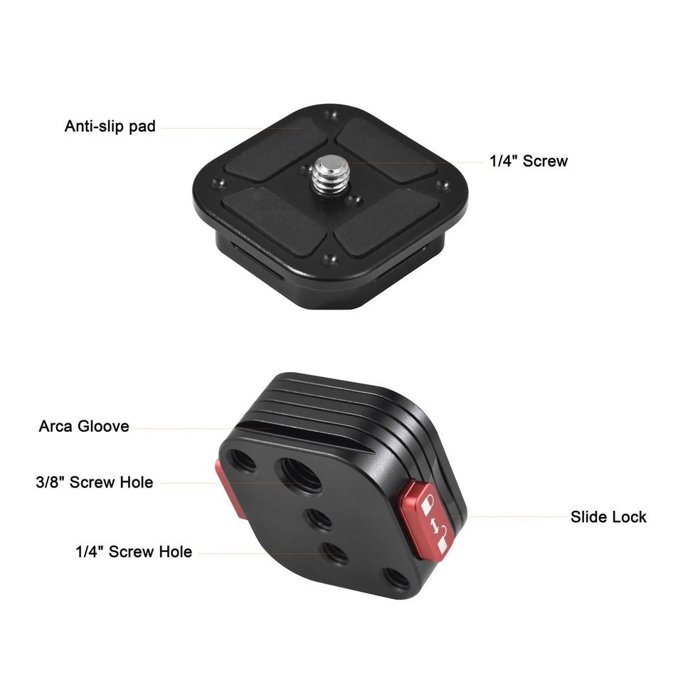 Aluminium QR plate for easy camera mounting and removal
