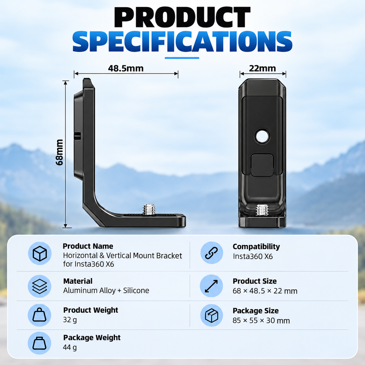 Horizontal Vertical Camera Mount for Insta 360 X6