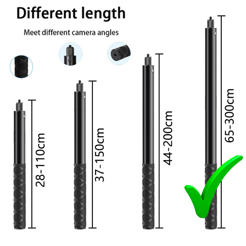 Invisible Selfie Stick for 360 Cameras | Lightweight Aluminum Extension Pole with 1/4 Mount | Compatible with Insta360 X5/ X4/X3, DJI Osmo 360 and GoPro Max