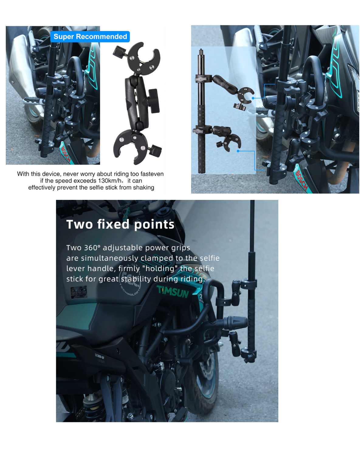 adjustable double clamp mount action camera mount, bike handlebar mount, motorcycle camera bracket, 360 ball head, selfie stick clamp, tripod adapter, aluminium camera holder, studio light clamp, reflector mount, vlog camera stand, dual ball joint, action camera clamp mount, photography light stand clamp.